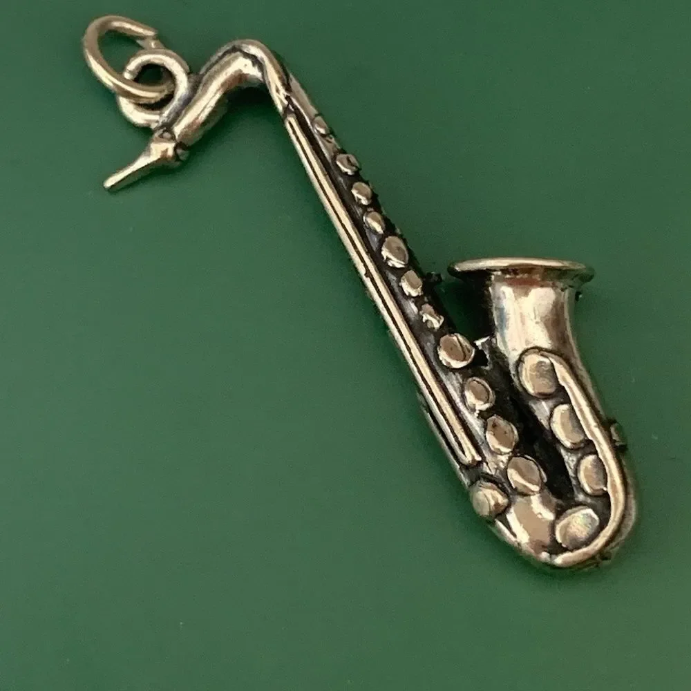 .925 Saxophone Sterling Silver Jewelry Charm #band #music